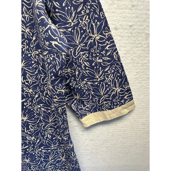 Appleseed’s Women Large Blue Cream Tunic Linen Blend Floral 3/4 Sleeves Boho - Picture 2 of 9